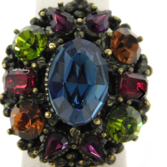 SWEET ROMANCE | Multi Colored Gems Stone Statement Cocktail Ring Ooen Shank - Picture 3 of 8